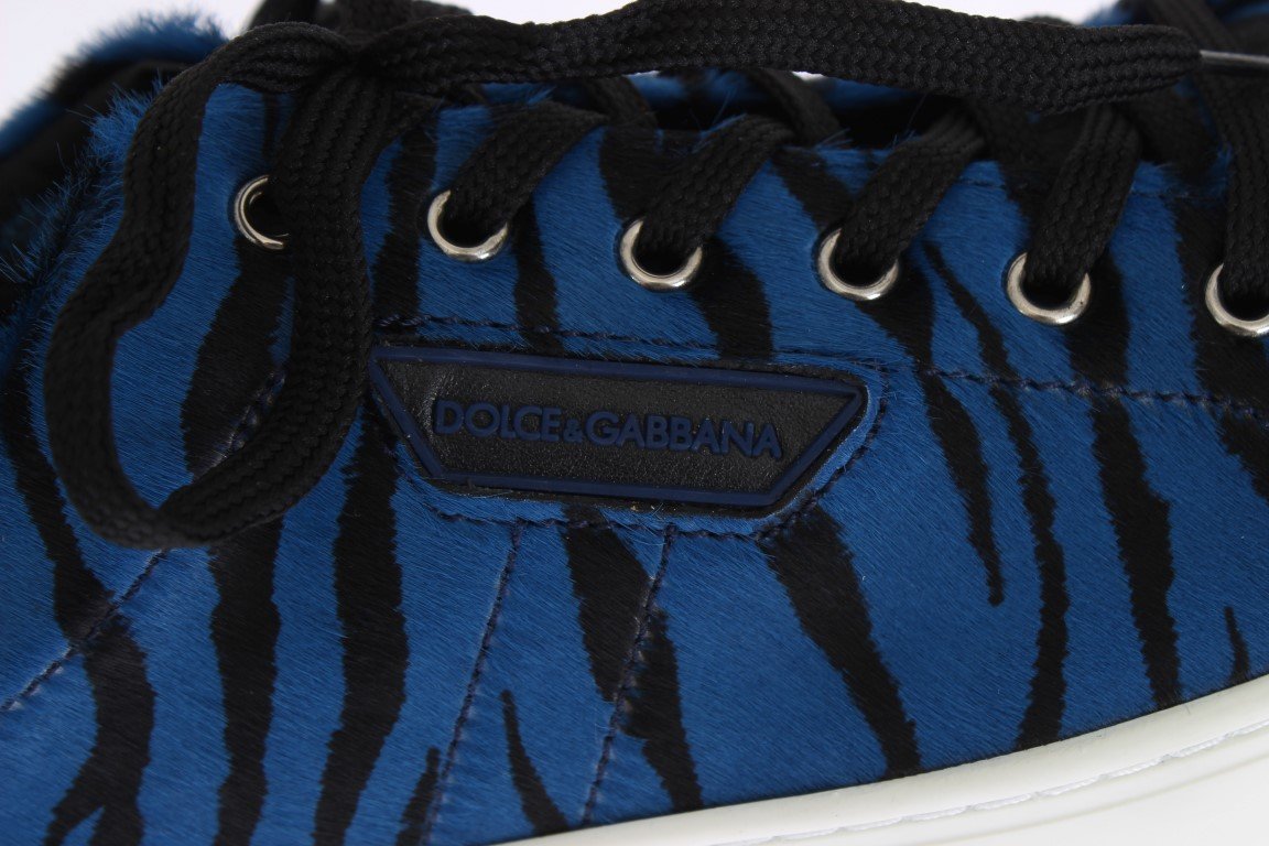 Blue Black Leather Calf Hair Sneakers