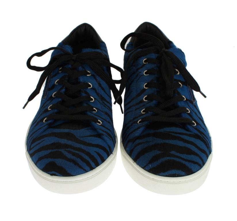 Blue Black Leather Calf Hair Sneakers