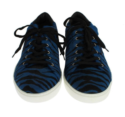 Blue Black Leather Calf Hair Sneakers