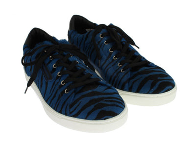 Blue Black Leather Calf Hair Sneakers