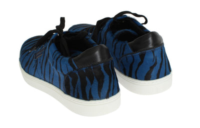 Blue Black Leather Calf Hair Sneakers
