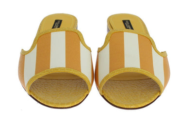Yellow Crocodile Leather Flat Sandals
