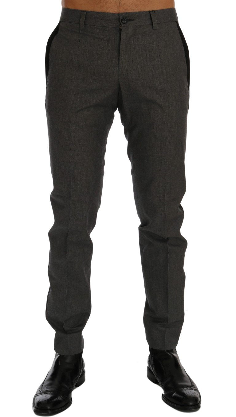 Gray Cotton Casual Slim Fit Pants