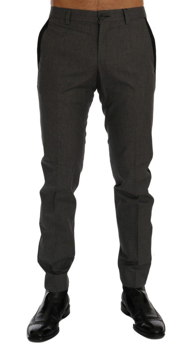 Gray Cotton Casual Slim Fit Pants