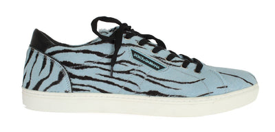 Blue Black Leather Calf Hair Sneakers
