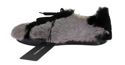 Gray Black Lapin Fur Leather Sneakers