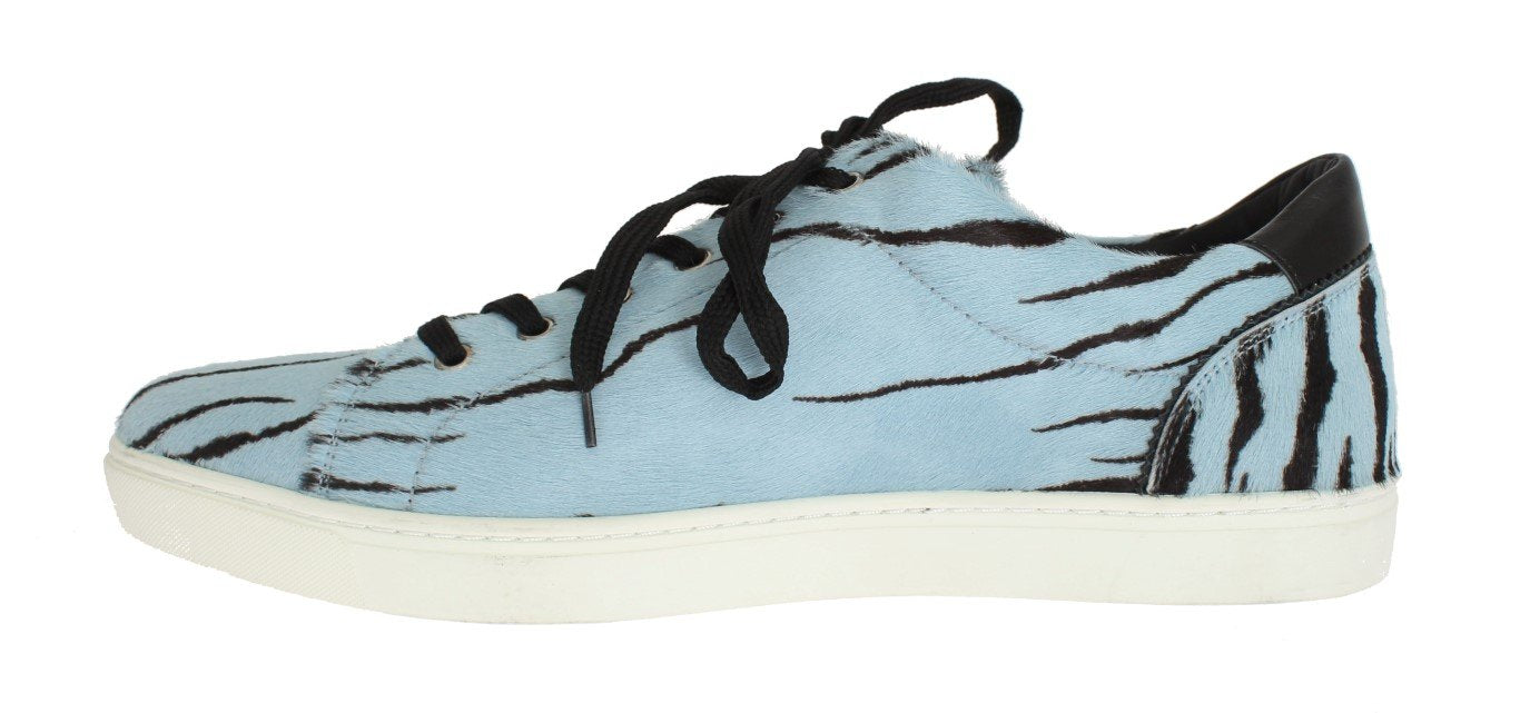 Blue Black Leather Calf Hair Sneakers