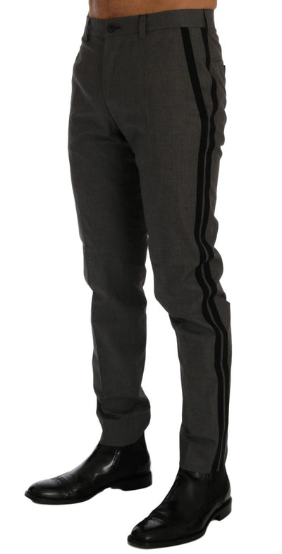 Gray Cotton Casual Slim Fit Pants