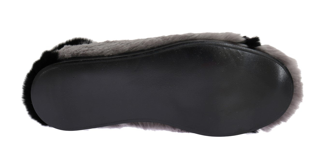 Gray Black Lapin Fur Leather Sneakers