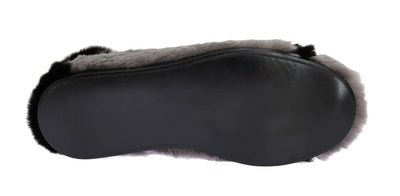 Gray Black Lapin Fur Leather Sneakers