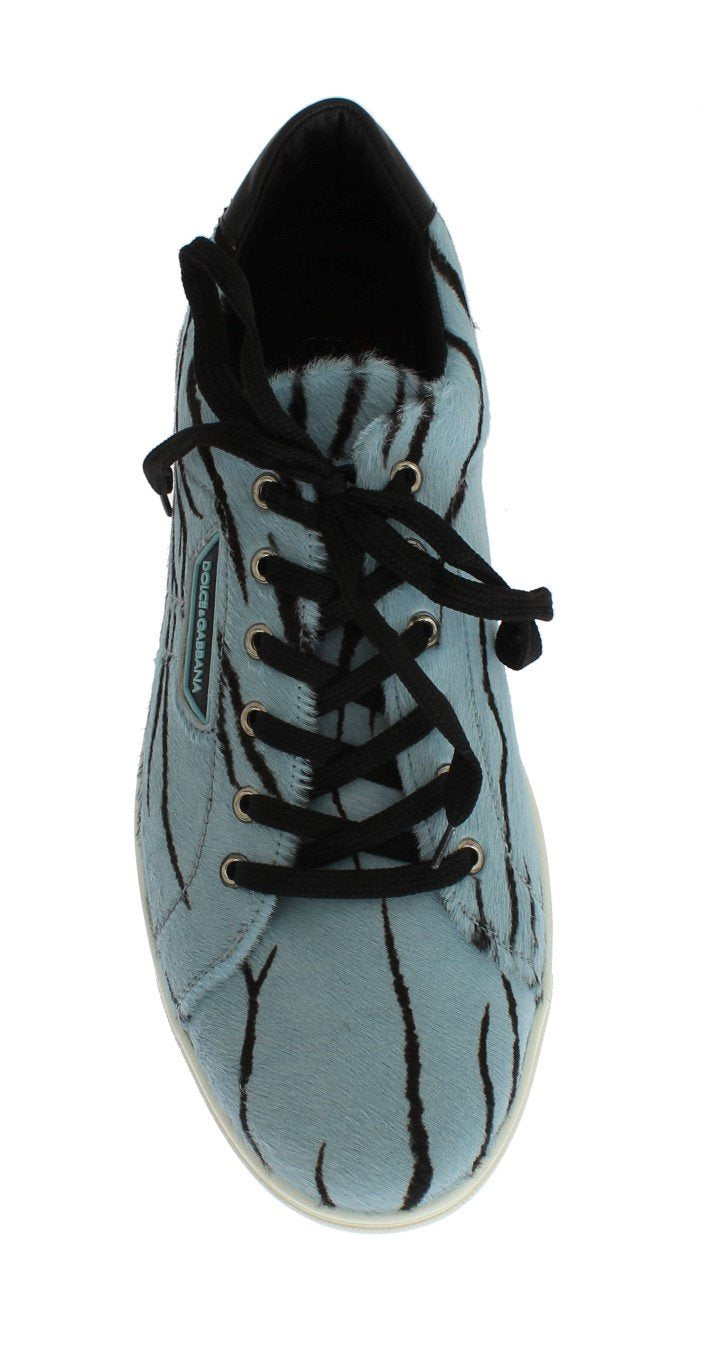 Blue Black Leather Calf Hair Sneakers
