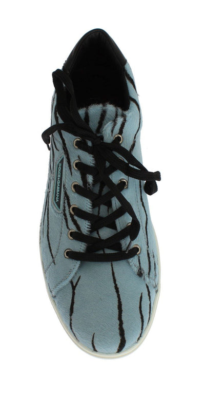 Blue Black Leather Calf Hair Sneakers