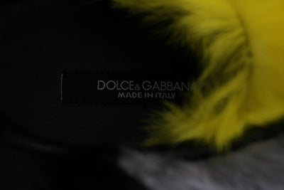 Gray Black Lapin Fur Leather Sneakers