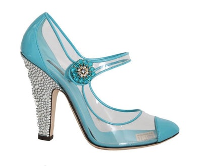 Blue Transparent PVC Leather Crystal Shoes