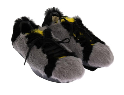 Gray Black Lapin Fur Leather Sneakers