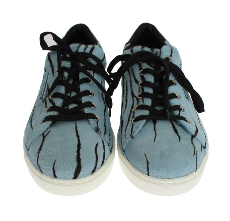 Blue Black Leather Calf Hair Sneakers