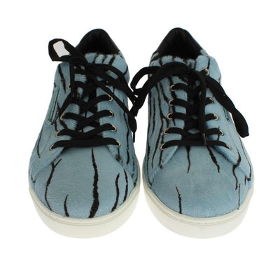 Blue Black Leather Calf Hair Sneakers