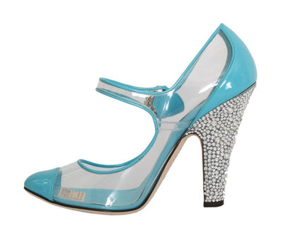 Blue Transparent PVC Leather Crystal Shoes