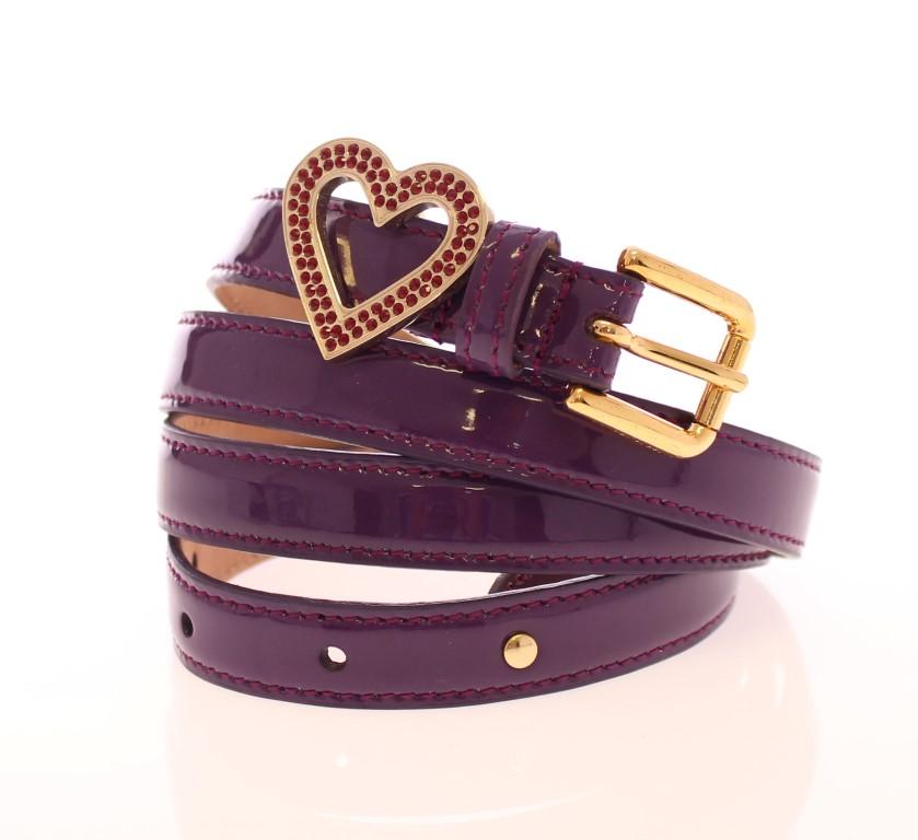 Purple Leather Skinny Heart Charm Belt