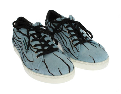Blue Black Leather Calf Hair Sneakers