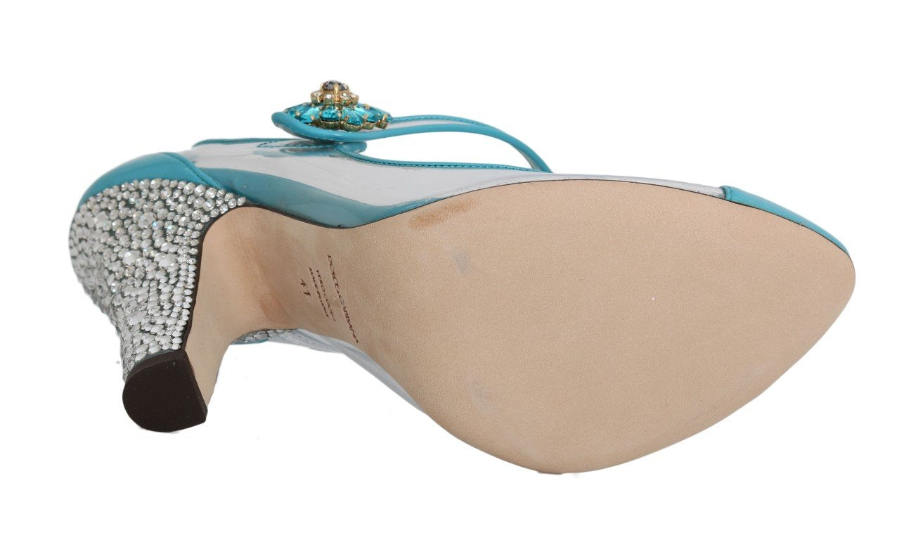 Blue Transparent PVC Leather Crystal Shoes