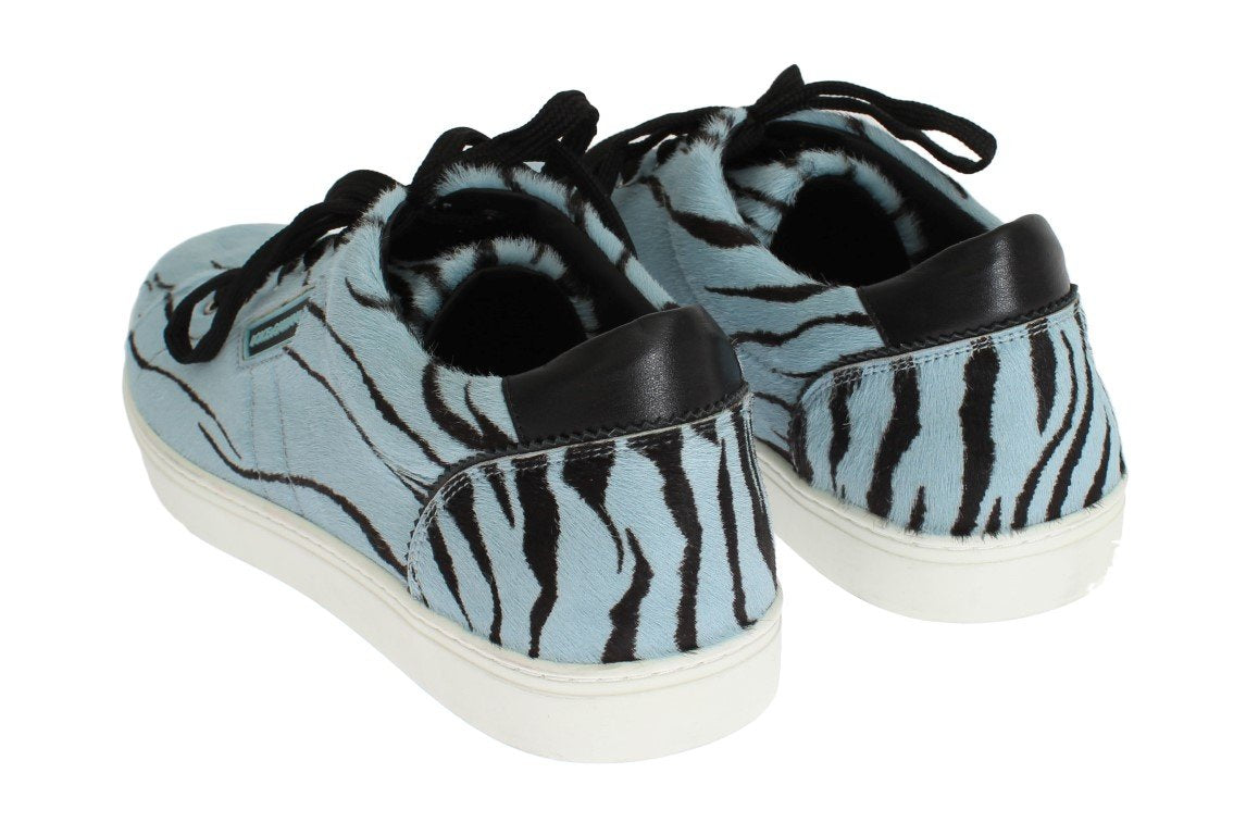 Blue Black Leather Calf Hair Sneakers
