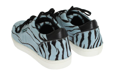 Blue Black Leather Calf Hair Sneakers