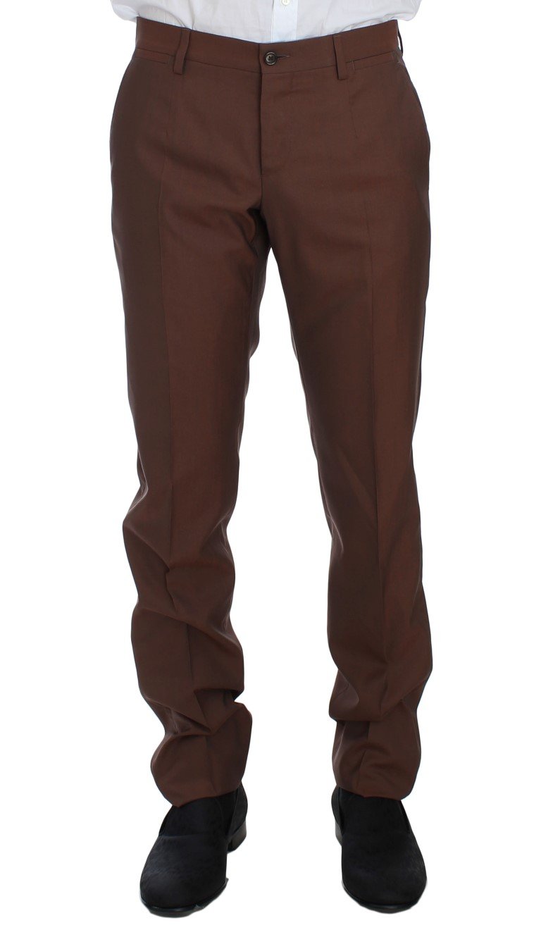Brown Silk Wool 3 Piece Slim Fit Suit