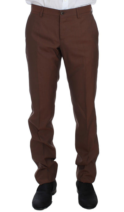 Brown Silk Wool 3 Piece Slim Fit Suit