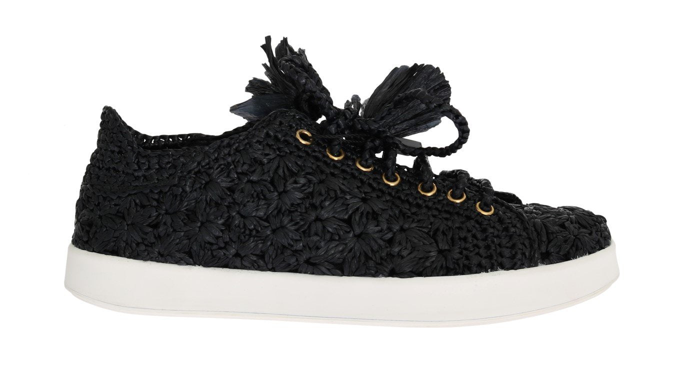 Black Raffia Casual Sneakers