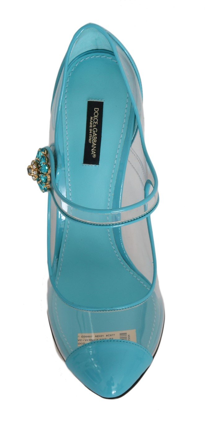 Blue Transparent PVC Leather Crystal Shoes