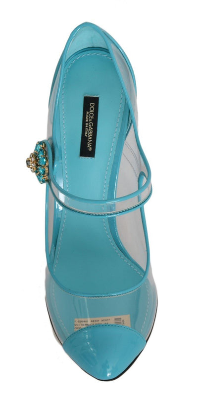 Blue Transparent PVC Leather Crystal Shoes