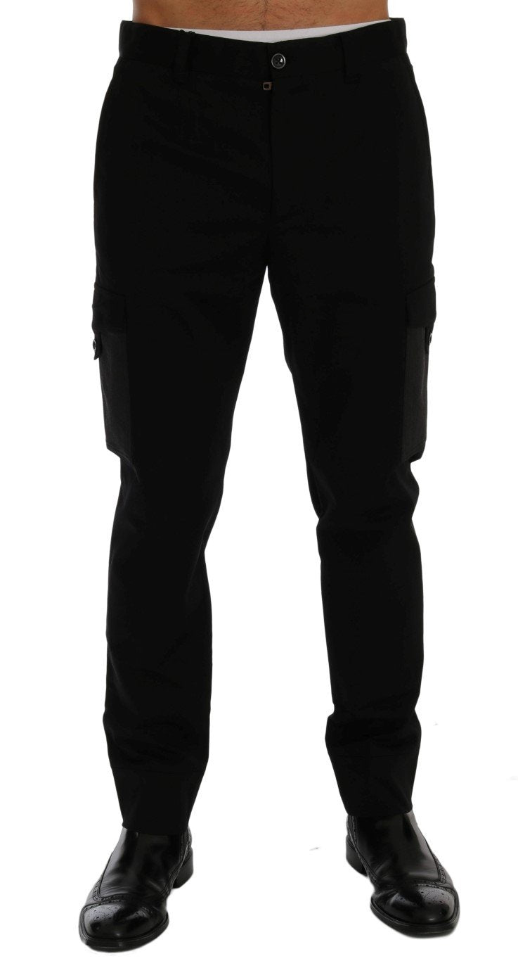 Black Cotton Stretch Cargo Pants