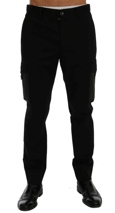 Black Cotton Stretch Cargo Pants