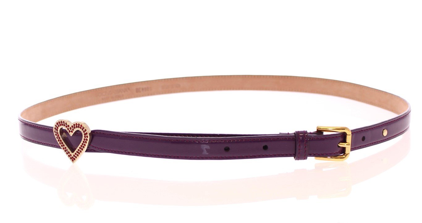 Purple Leather Skinny Heart Charm Belt