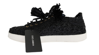Black Raffia Casual Sneakers
