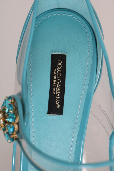 Blue Transparent PVC Leather Crystal Shoes