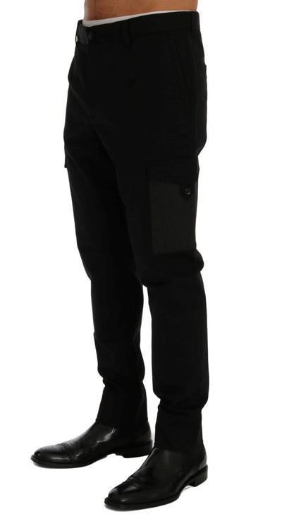 Black Cotton Stretch Cargo Pants