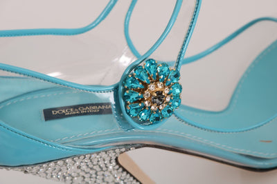 Blue Transparent PVC Leather Crystal Shoes