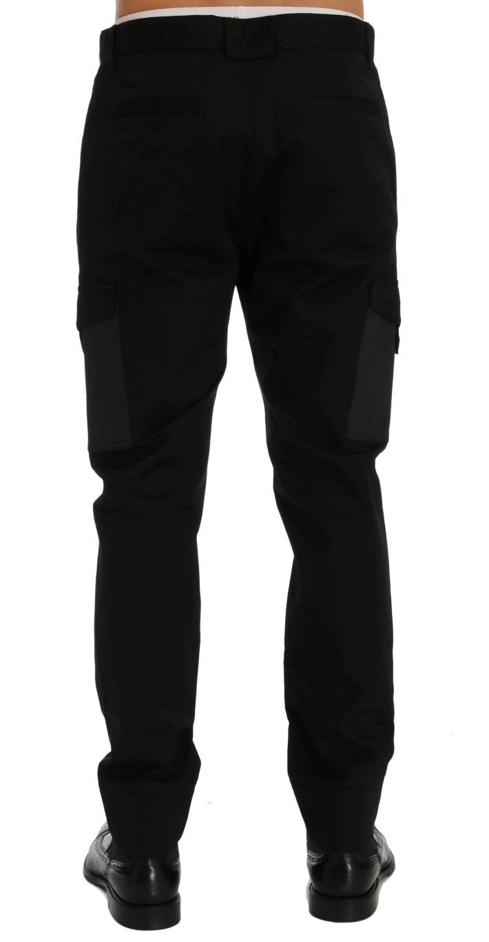 Black Cotton Stretch Cargo Pants
