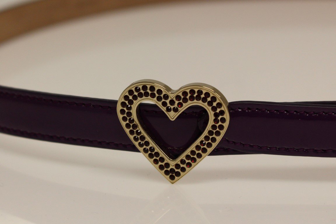 Purple Leather Skinny Heart Charm Belt
