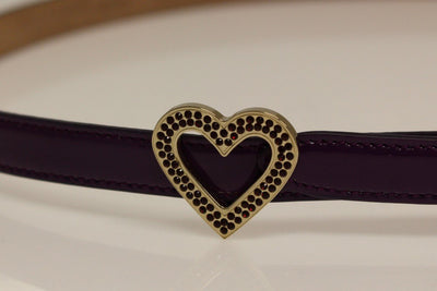Purple Leather Skinny Heart Charm Belt