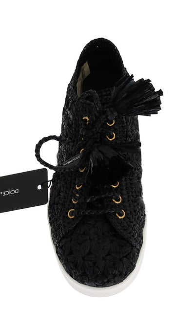 Black Raffia Casual Sneakers