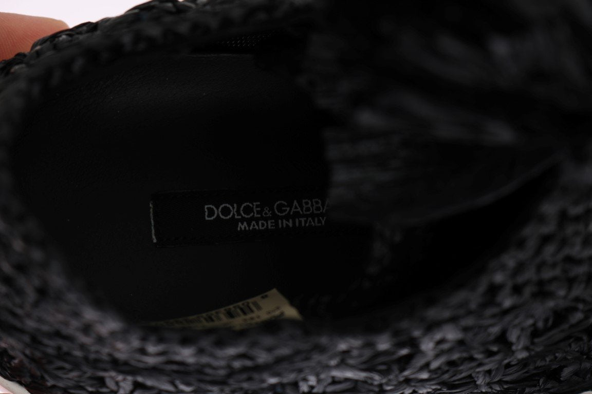 Black Raffia Casual Sneakers