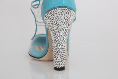 Blue Transparent PVC Leather Crystal Shoes
