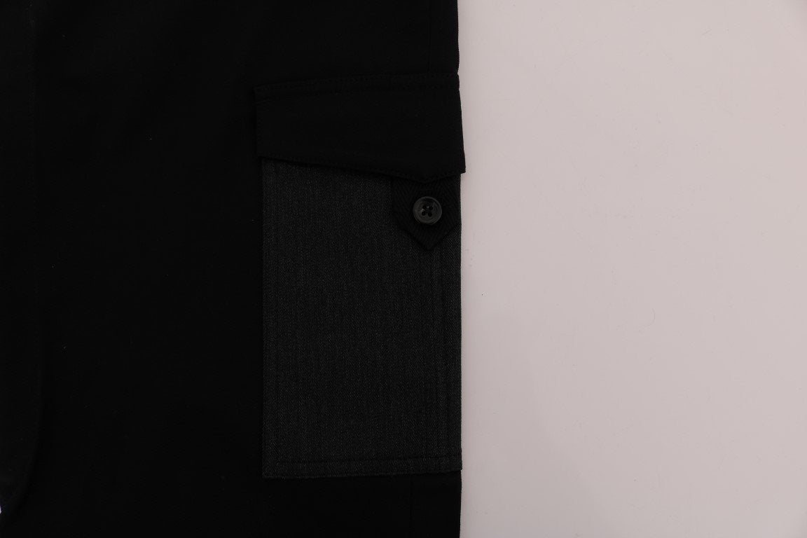 Black Cotton Stretch Cargo Pants