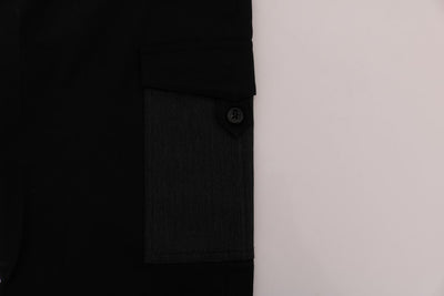 Black Cotton Stretch Cargo Pants