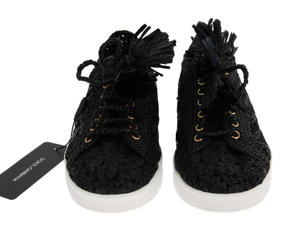 Black Raffia Casual Sneakers