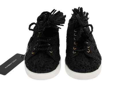 Black Raffia Casual Sneakers