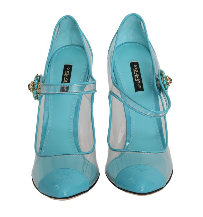 Blue Transparent PVC Leather Crystal Shoes